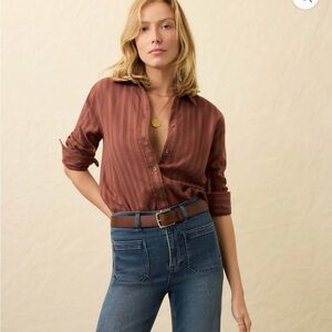 Faherty Striped Button Down Shirt – Brown Pink – XXS – New With Tags